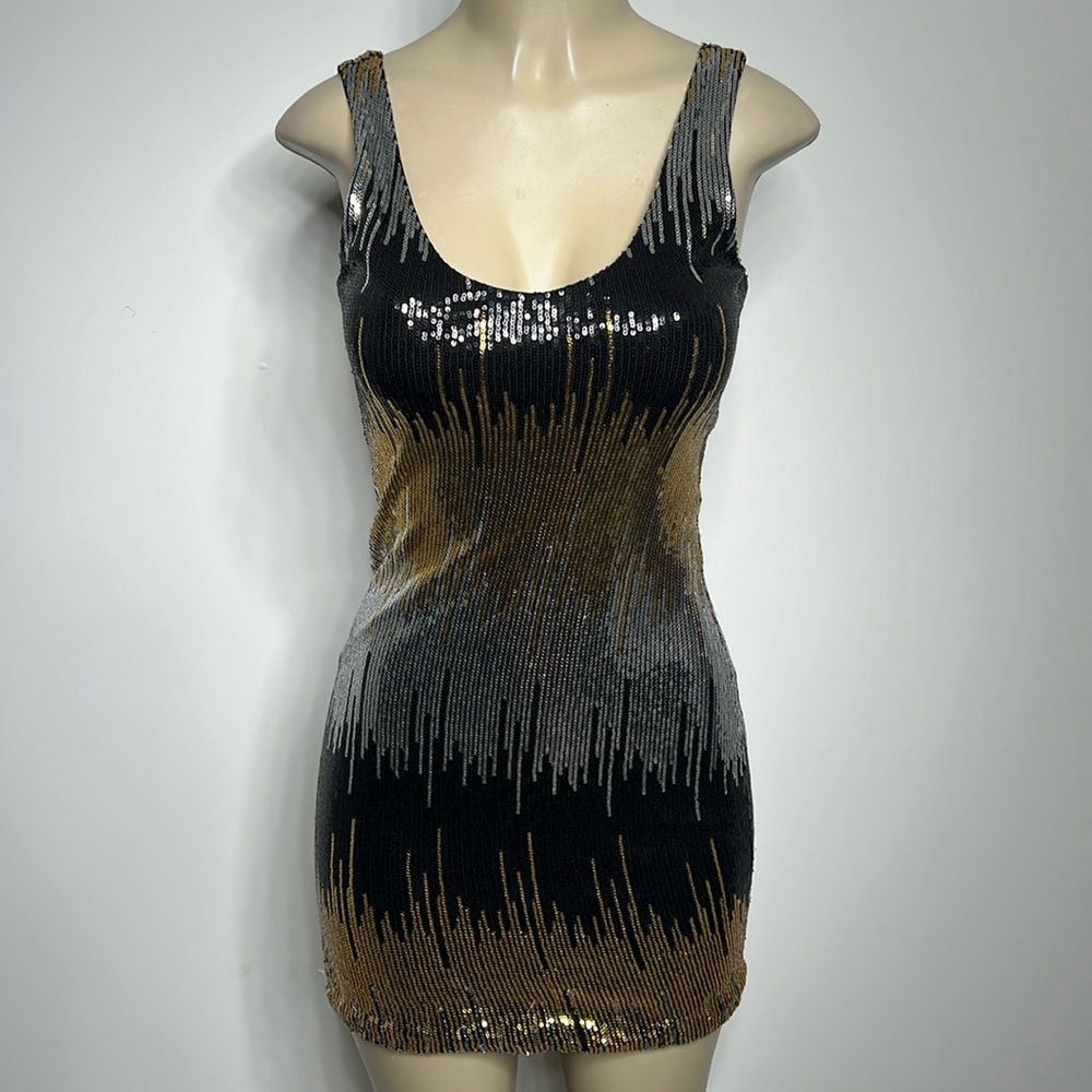 Glam Hearts medium black, gold and silver sequin bodycon mini dress
